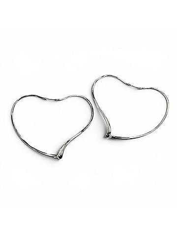 Tiffany & Co. TIFFANY&amp;Co. Tiffany &amp; Co. Elsa Peretti Open Heart Large Hoop Earrings, AG925 Sterling Silver, Weight 12.2g, Women's (view 1)