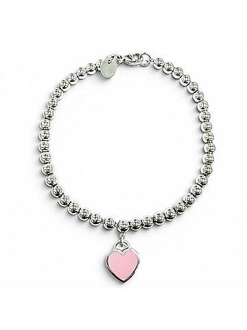 Tiffany & Co. TIFFANY&amp;Co. Return to Tiffany Mini Heart Tag Bead Bracelet, AG925, Wrist Circumference Approx. 16cm, Silver and Pink, Weight 5.2g, Women's, Comes with Box Dust Bag. (view 1)