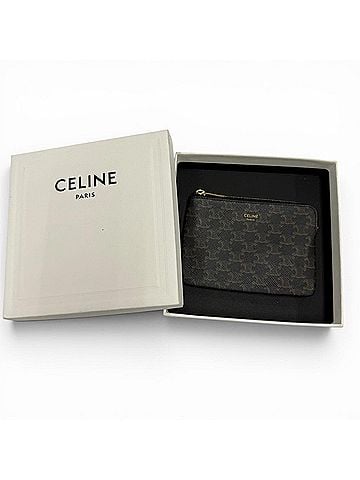 Céline CELINE 10C662BTA.38NO Triomphe Canvas Wallet/Coin Case with Keyring, Black, Made in Italy, Women's, Box (view 2)