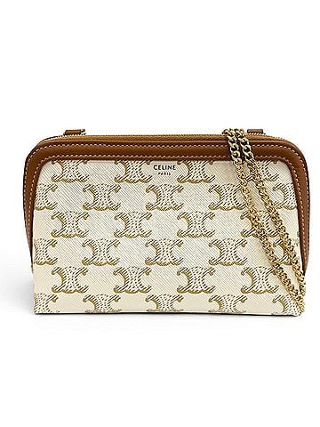 Céline CELINE Triomphe Canvas Logo Chain Clutch Bag Shoulder Off-White Brown Made in Italy Women's Comes with Dust (view 1)