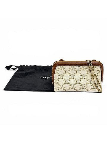 Céline CELINE Triomphe Canvas Logo Chain Clutch Bag Shoulder Off-White Brown Made in Italy Women's Comes with Dust (view 2)