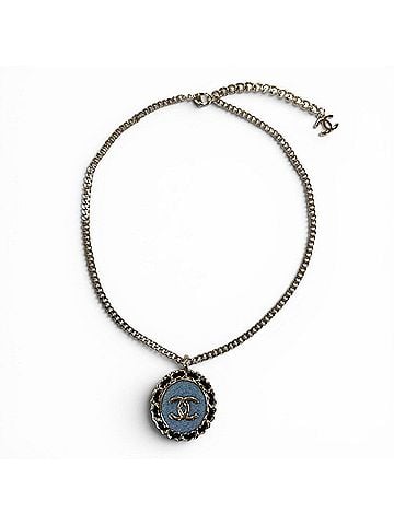Chanel CHANEL (2025 model) B25P Coco Mark Denim Design Chain Necklace, Indigo Blue, Gold Hardware, Made in Italy, Women's. (view 2)