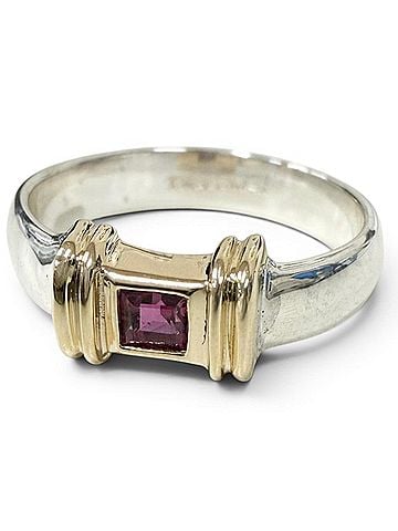 Tiffany & Co. TIFFANY&amp;Co. Tiffany Vintage SV925 14K Combination Stacking Band 1P Ruby Ring, Silver &amp; Gold, Weight 3.5g, Women's (view 1)