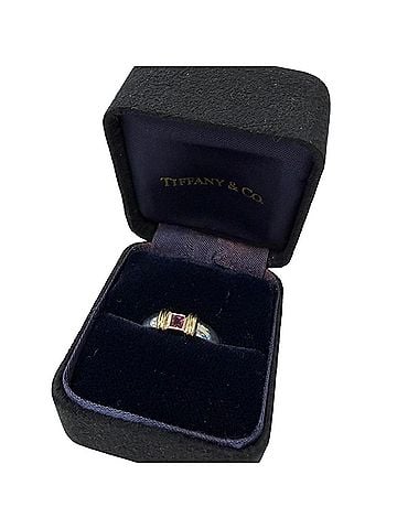 Tiffany & Co. TIFFANY&amp;Co. Tiffany Vintage SV925 14K Combination Stacking Band 1P Ruby Ring, Silver &amp; Gold, Weight 3.5g, Women's (view 2)