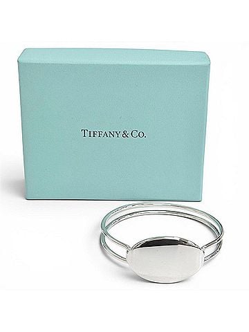 Tiffany & Co. TIFFANY&amp;Co. Tiffany Vintage Oval ID Bangle Bracelet, 925 Sterling Silver, Weight 32.1g, Women's, Comes with Box (view 2)