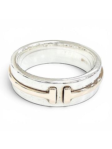 Tiffany & Co. TIFFANY&amp;Co. Tiffany T TWO Narrow Ring, AG925 AU750 Silver/Gold, Weight 6.7g, Women's, Comes with Box and Dust Bag. (view 1)