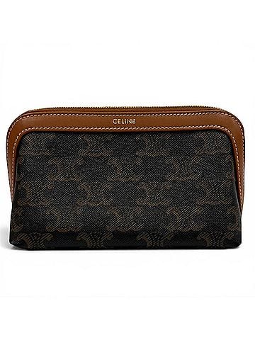 Céline CELINE 4M1622CZ Line Small Cosmetic Pouch, Triomphe Leather Brown with Gold Hardware, Made in Italy, Women's, Dust Bag (view 1)