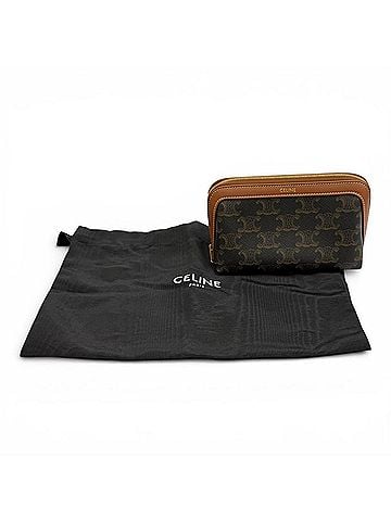 Céline CELINE 4M1622CZ Line Small Cosmetic Pouch, Triomphe Leather Brown with Gold Hardware, Made in Italy, Women's, Dust Bag (view 2)