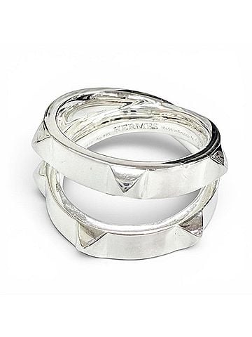 Hermès HERMES Clou de H Double Ring, AG925 Sterling Silver, Made in France, Weight 11.73g, Women's, Comes with Box, Highly Recommended! (view 1)
