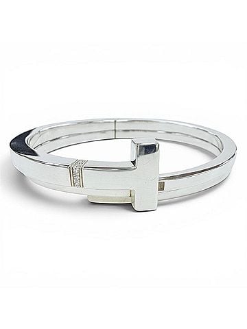 Tiffany & Co. TIFFANY&amp;Co. Tiffany T Square Wrap Bangle, 925 Sterling Silver, 9 Diamonds, Inner Circumference Approx. 16cm, Made in Italy, Weight 51.1g, Women's, Comes with Dust Bag. (view 1)