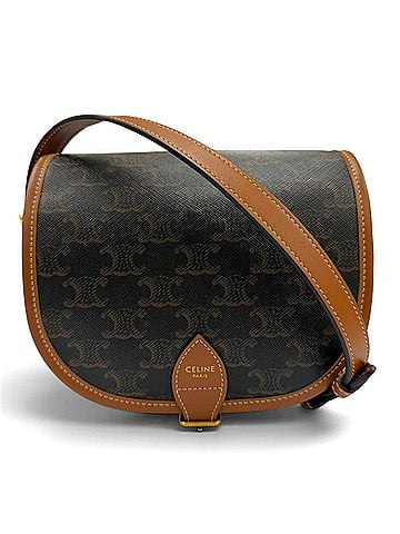 Céline CELINE 19150 Medium Folco Triomphe Canvas Shoulder Bag, Tan Brown, Made in Italy, Women's, with Dust Bag (view 1)