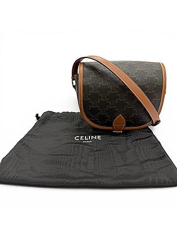 Céline CELINE 19150 Medium Folco Triomphe Canvas Shoulder Bag, Tan Brown, Made in Italy, Women's, with Dust Bag (view 2)