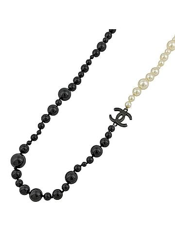 Chanel Chanel Coco Mark Faux Pearl Necklace, Long, Pearl, Metal, Black/White, Women's (view 1)