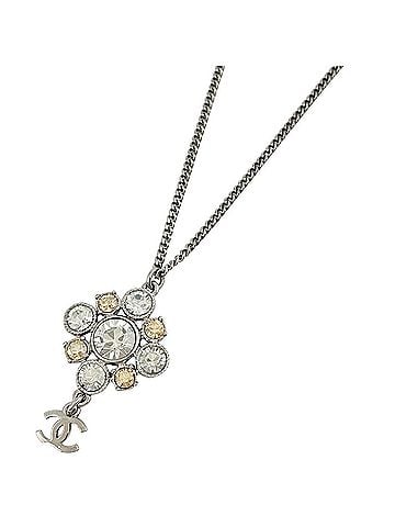 Chanel Chanel Coco Mark Rhinestone Necklace, Silver Plated, Silver, Women's (view 1)