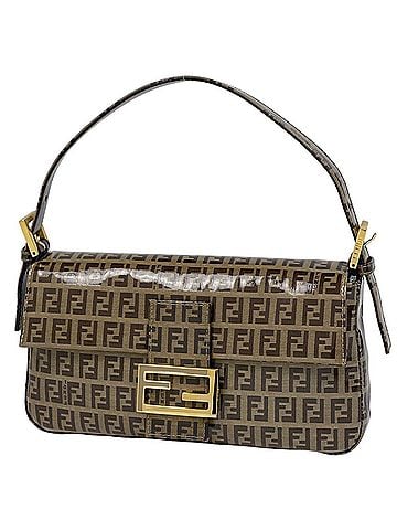 Fendi Fendi Mamma Bucket Shoulder Bag with Zucchino Pattern, Coated Canvas, Brown/Beige, 26424, Women's (view 1)