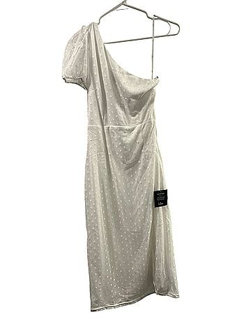 Lulus One-Shoulder White Midi Dress with Sheer Dot Sleeve Casual Dress (view 2)