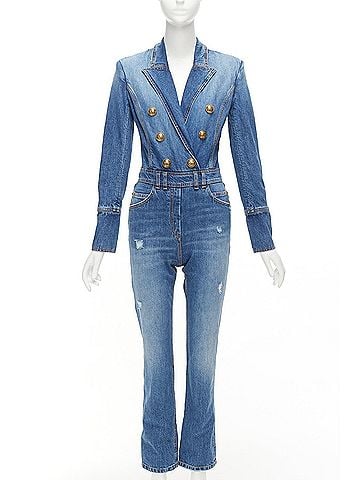 Balmain Balmain Distressed Denim Jumpsuit (view 1)