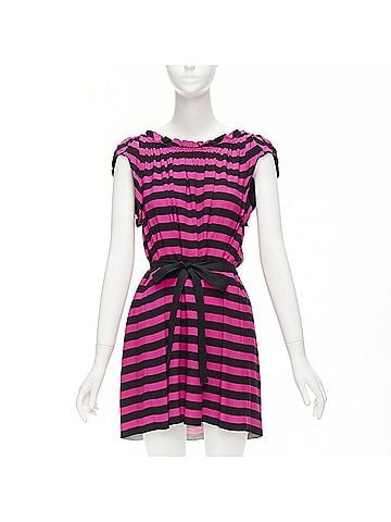 Prada Prada Striped Pleated Ribbon Mini Dress (view 1)