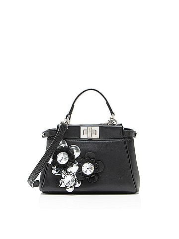 Fendi Fendi Leather Floral Embellished Peekaboo Micro Shoulder Bag (view 1)