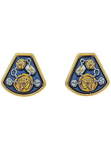 Hermès Hermes enamel earrings, cloisonné enamel, GP gold, blue, women's. (view 1)