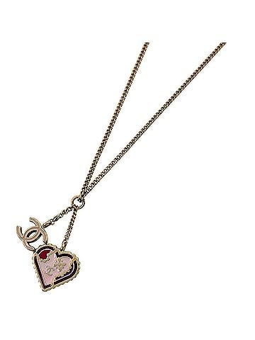 Chanel Chanel Coco Mark Necklace, Heart, Metal, Gold, Pink, Women's (view 1)
