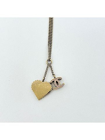 Chanel Chanel Coco Mark Necklace, Heart, Metal, Gold, Pink, Women's (view 2)