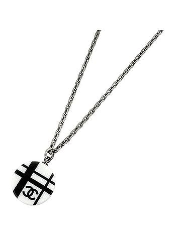 Chanel Chanel Coco Mark Necklace, Silver Plated Plastic, Silver, White, Women's (view 1)