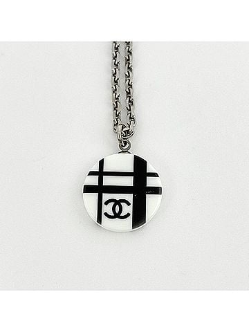 Chanel Chanel Coco Mark Necklace, Silver Plated Plastic, Silver, White, Women's (view 2)