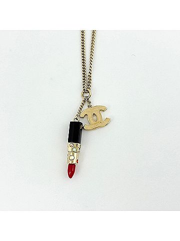 Chanel Chanel Coco Mark Rhinestone Necklace Lip GP Gold Women's (view 2)