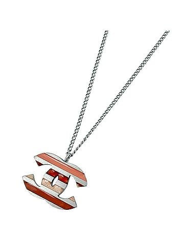 Chanel Chanel Coco Mark Necklace, Silver Plated, Silver, Pink, Women's (view 1)