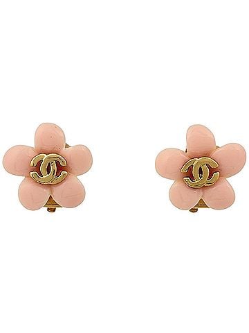 Chanel Chanel Coco Mark Earrings, Flower Design, GP Gold, Pink, Women's (view 1)