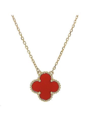 Van Cleef & Arpels Van Cleef &amp; Arpels Vintage Alhambra Carnelian Women's Necklace VCARD38500 750 Yellow Gold Red Tone (view 1)