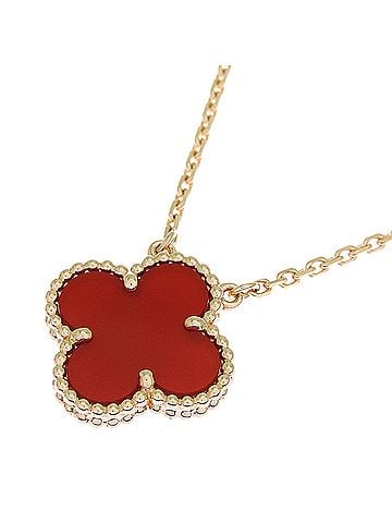 Van Cleef & Arpels Van Cleef &amp; Arpels Vintage Alhambra Carnelian Women's Necklace VCARD38500 750 Yellow Gold Red Tone (view 2)