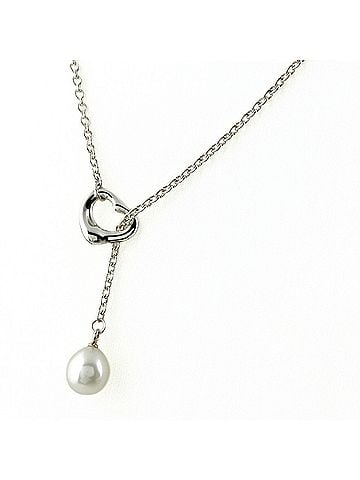 Tiffany & Co. Tiffany &amp; Co. Open Heart Lariat Necklace, Silver Pendant, Pearl Women's. (view 1)