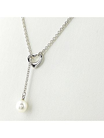 Tiffany & Co. Tiffany &amp; Co. Open Heart Lariat Necklace, Silver Pendant, Pearl Women's. (view 2)