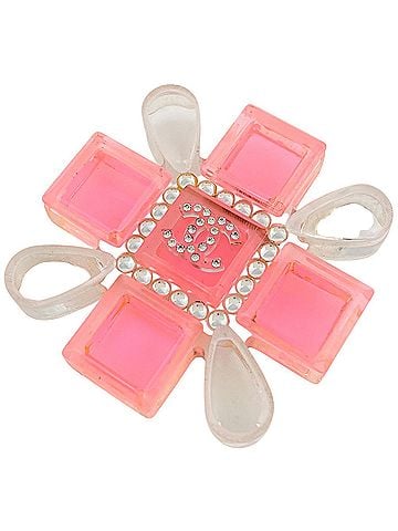 Chanel Chanel Coco Mark Rhinestone Brooch, Plastic, Pink, Clear, Women's (view 1)