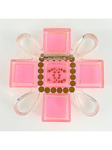 Chanel Chanel Coco Mark Rhinestone Brooch, Plastic, Pink, Clear, Women's (view 2)