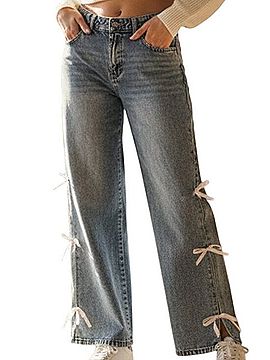 Zara Light Blue Wide-Leg Jeans with Pink Side Bows Jeans (view 1)