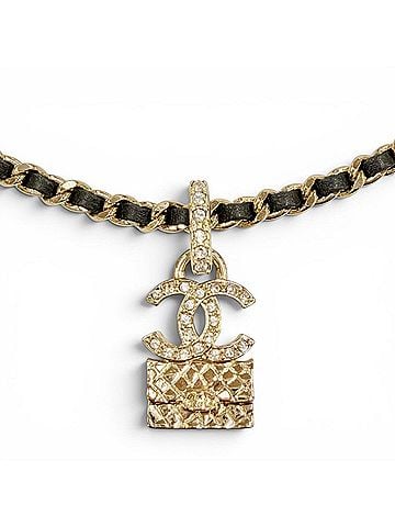 Chanel CHANEL A23B ABB548 Rhinestone Coco Mark Matelassé Bag Motif Chain Necklace, Gold &amp; Black, Made in France, Women's (view 1)