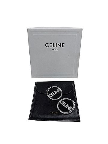 Céline CELINE STT3273 Rhinestone Logo Monochrome Strass Hoop Earrings (Pair) Silver Women's with Box and Dust Bag (view 2)