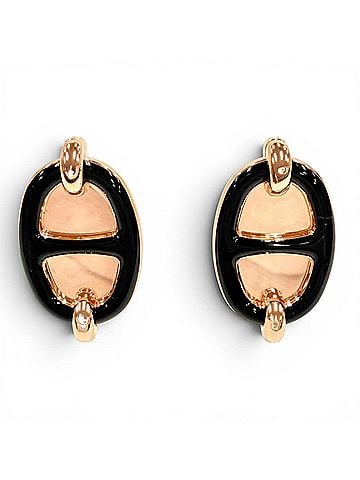 Hermès HERMES Mini Maillon Chaine d'Ancre Earrings, Black and Rose Gold, Made in France, Women's, with Box Dust Bag. (view 1)
