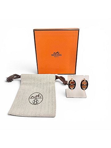 Hermès HERMES Mini Maillon Chaine d'Ancre Earrings, Black and Rose Gold, Made in France, Women's, with Box Dust Bag. (view 2)