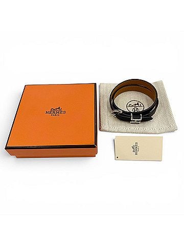 Hermès HERMES Trench Leather Bracelet, Black, Silver Hardware, Size T4, B Stamp, Made in France, Women's, with Box and Dust Bag. (view 2)