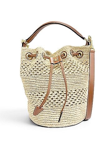 Céline CELINE Teen Triomphe Raffia Calfskin 2-Way Basket Bag Shoulder Bag, Natural Brown, Women's, with Dust (view 1)