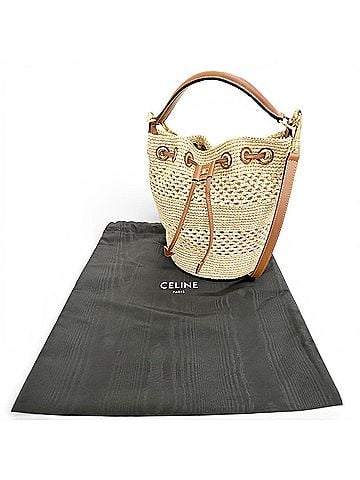 Céline CELINE Teen Triomphe Raffia Calfskin 2-Way Basket Bag Shoulder Bag, Natural Brown, Women's, with Dust (view 2)