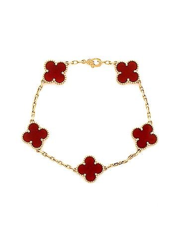 Van Cleef & Arpels Vintage Alhambra 5 Motifs Bracelet 18K Yellow Gold and Carnelian (view 1)