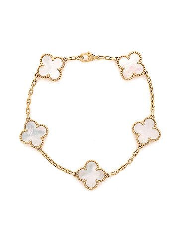 Van Cleef & Arpels Vintage Alhambra 5 Motifs Bracelet 18K Yellow Gold and Mother of Pearl (view 1)
