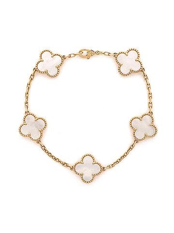 Van Cleef & Arpels Vintage Alhambra 5 Motifs Bracelet 18K Yellow Gold and Mother of Pearl (view 1)