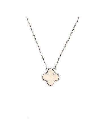 Van Cleef & Arpels Vintage Alhambra Pendant Necklace 18K White Gold and Mother of Pearl (view 1)