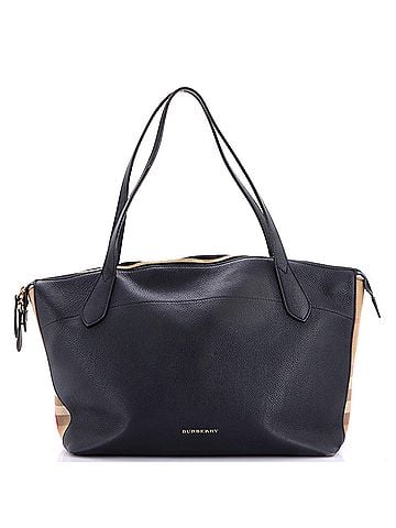Burberry Welburn Tote Leather and House Check Canvas Medium (view 1)